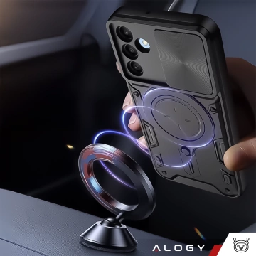 Schutzhülle für Samsung Galaxy S25 Plus, gepanzerte Slide-Hülle mit Ringkameraschutz, Alogy CamGuard Pro, schwarz