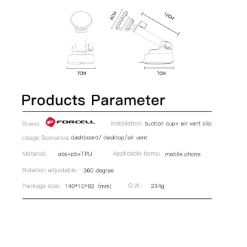Автомобільний тримач Forcell Magnetic Telescopic 3-в-1 16 см