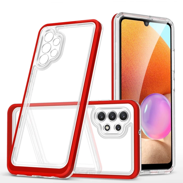 Priehľadné puzdro 3v1 pre Samsung Galaxy A32 5G Frame Gel Cover Red