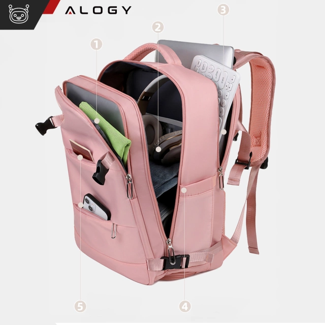 Women's Laptop Backpack Travel Suitcase Luggage for Plane Work School 45x30x20cm Alogy Pink