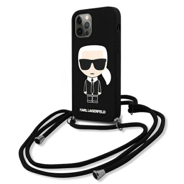 Etui Karl Lagerfeld KLHCP12LWOSLFKBK für iPhone 12 Pro Max 6,7" Hardcase Silicone Cord Iconik