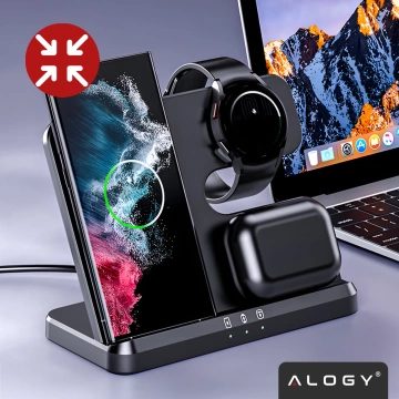 Bezdrátová indukční nabíječka 3v1 Qi 3.0 Fast pro Samsung S22 S23 S24 Galaxy Watch Buds Station černá