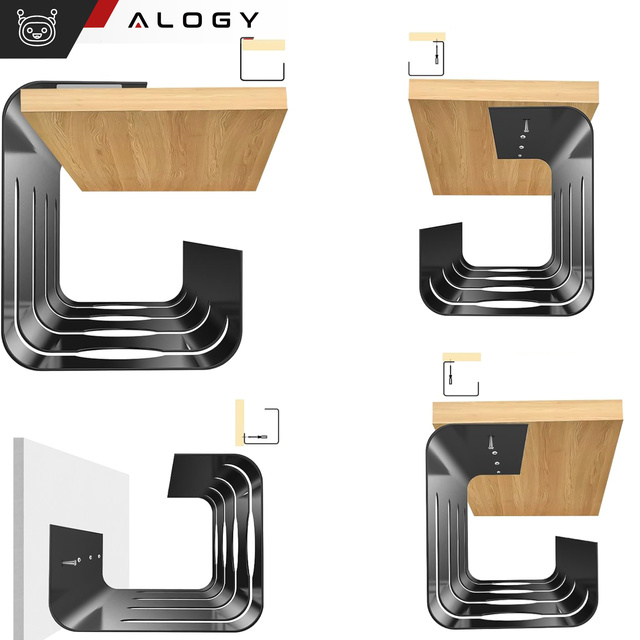 Cable organizer under the table top, cable shelf, strip, wires, table top, desk, aluminum holder, Alogy 40cm Black