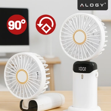 Bezdrôtový prenosný stolný ventilátor Alogy CoolBreeze™ s držiakom na telefón, nabíjaním cez USB-C a batériou 18650 – biely