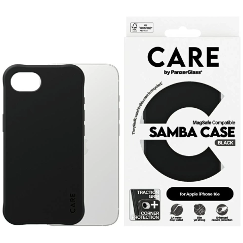 Kryt CARE pro iPhone 16e od PanzerGlass Módní Samba MagSafe Černý