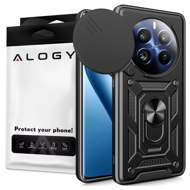 Hülle für Realme 12 Pro 5G / Realme 12 Pro Plus 5G, gepanzerte Schiebehülle, Ringgehäuse, Kameraschutz, Camshield Alogy, Schwarz