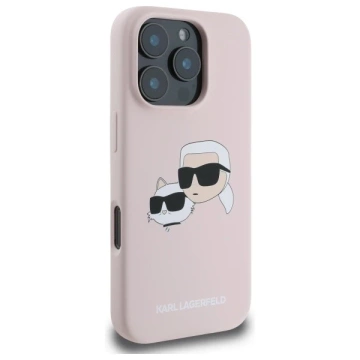 Etui Karl Lagerfeld Silicone Double Heads Print MagSafe do iPhone 16 Pro Max Pink