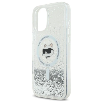 Etui Karl Lagerfeld pro iPhone 16 6,1" Magsafe Hardcase Transparentní tekutá třpytivá chupette hlava