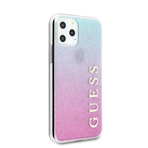 Guess GUHCN65PCUGLPBL iPhone 11 Pro Max růžovo-modrý / růžovo-modrý pevný obal Glitter Gradient