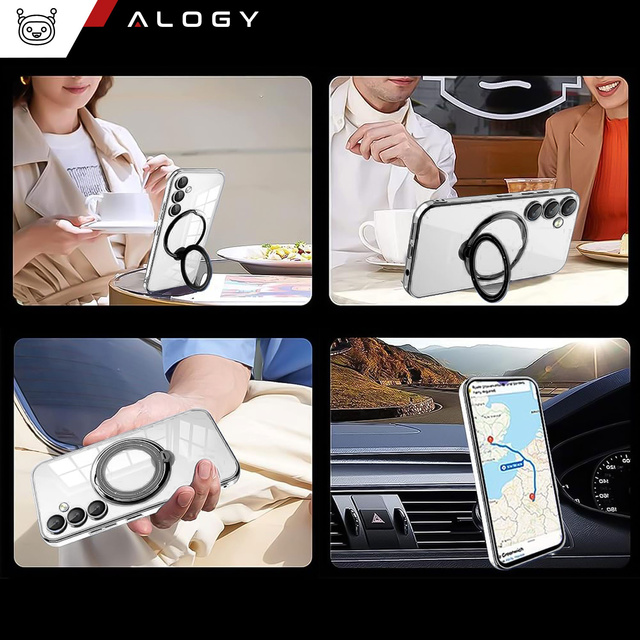 Чохол для Samsung Galaxy S24 Plus magnetic case Ring Mag Safe Clear magnet for Alogy holder Чорний прозорий