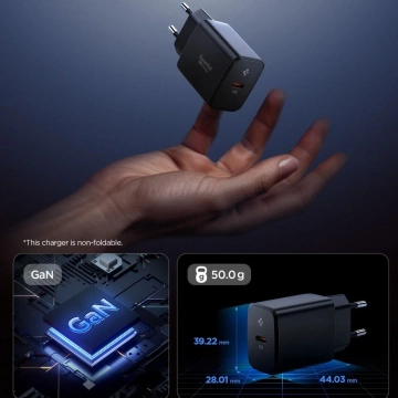 Spigen Essential EE201EU 20W USB-C GaN Quantum Boost Black Wall Charger