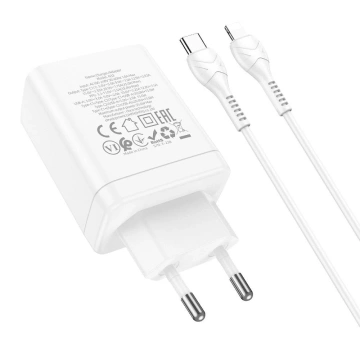 HOCO nástenná nabíjačka 2 x USB A kábel typu C typu C do Lightning PD QC3.0 3A 35W biela