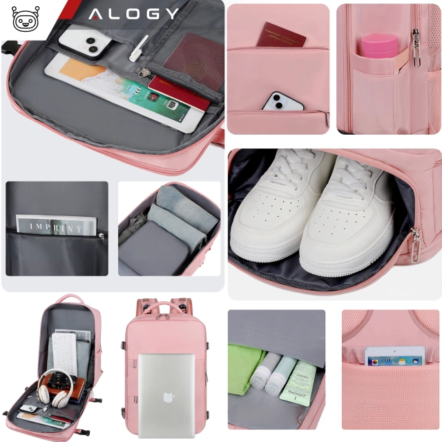 Dámsky cestovný ruksak na notebook na kufor Batožina do lietadla Práca do školy 45x30x20cm Alogy Pink