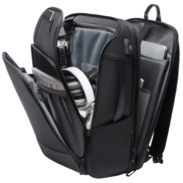Bange wasserdichter Rucksack für 15,6-Zoll-Laptop, Stadtreisender, 45 x 30 x 16 cm, für Arbeit, Flugzeug, Herren, Damen, mit USB-Anschluss Schwarz