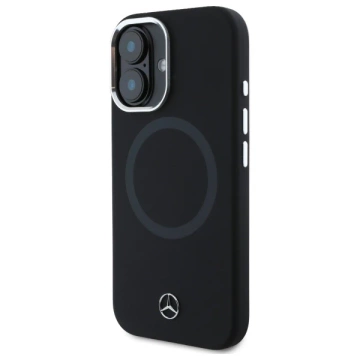 Чохол Mercedes для iPhone 16 6.1" Black Hardcase Silicone Tonal Logo MagSafe