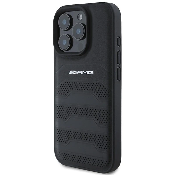 iPhone 16 Pro Max Case AMG Leather Debossed Lines Black