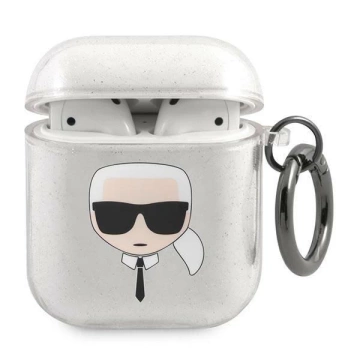 Karl Lagerfeld KLA2UKHGS kryt AirPods srebrny/strieborný Glitter Karl`s Head