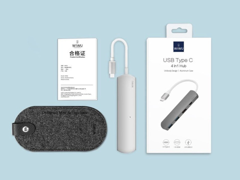 WiWU T3 4v1 USB-C hub adaptér - 2x USB HDMI 4K Type C stříbrný