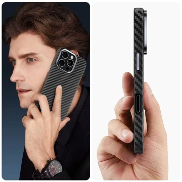MagSafe Tech-Protect Ion Carbon iPhone 16 Pro Hülle Schwarz/Silber