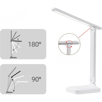 Stolní LED noční světlo Stolní lampa na čtení Dotykově nastavitelné 3 režimy Bezdrátový kabel USB Bílý