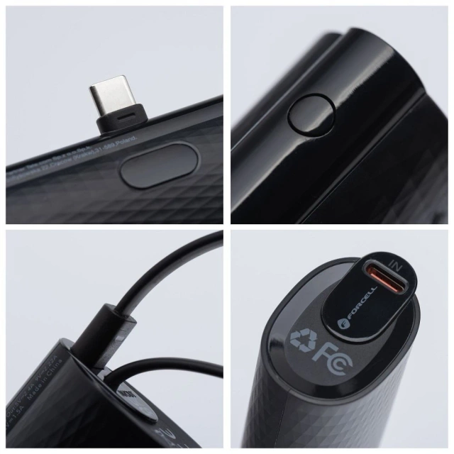 Powerbanka FORCELL F-ENERGY Power Plug F5K3 s vestavěným konektorem typu C PD 20W 5000mAh černá