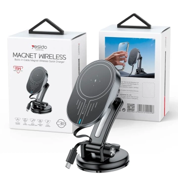Yesido C313 Magnetic Car Holder with Qi 15W Inductive Charger for Car Cockpit Phone Black