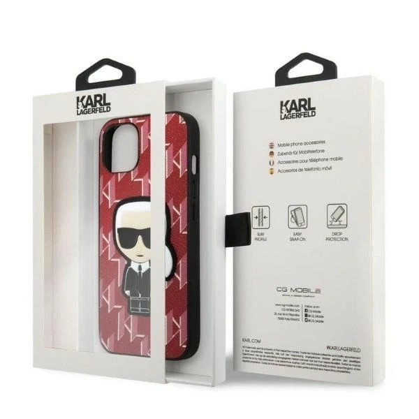 Ochranné pouzdro na telefon Karl Lagerfeld KLHCP13SPMNIKPI pro Apple iPhone 13 Mini 5,4" pevný obal červený/červený Monogram Ikonik Patch