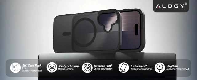 Alogy 3in1 Case Pack™ - Black MagSafe Hybrid Case with 2 Tempered Glass Screen Protectors for Apple iPhone 17