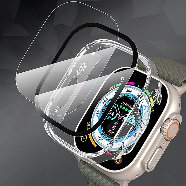 Ochranné puzdro s ochranným puzdrom Glass Alogy 2v1 prekrývacie puzdro pre Apple Watch Ultra 49 mm priehľadné