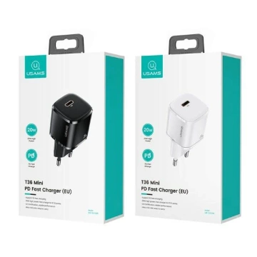 USAMS Nástěnná nabíječka 1x USB-C T36 mini 20W (pouze hlava) PD3.0 Fast Charging černá/černá CC124TC01 (US-CC124)