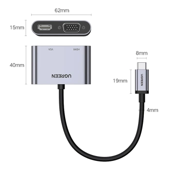 Ugreen CM162 Adapter USB-C HDMI VGA USB-A 3.0 PD 100W 4K Grau