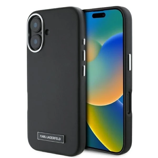 Karl Lagerfeld Hülle für iPhone 16 6,1" Schwarzes MagSafe Hardcase FW Metallplatte