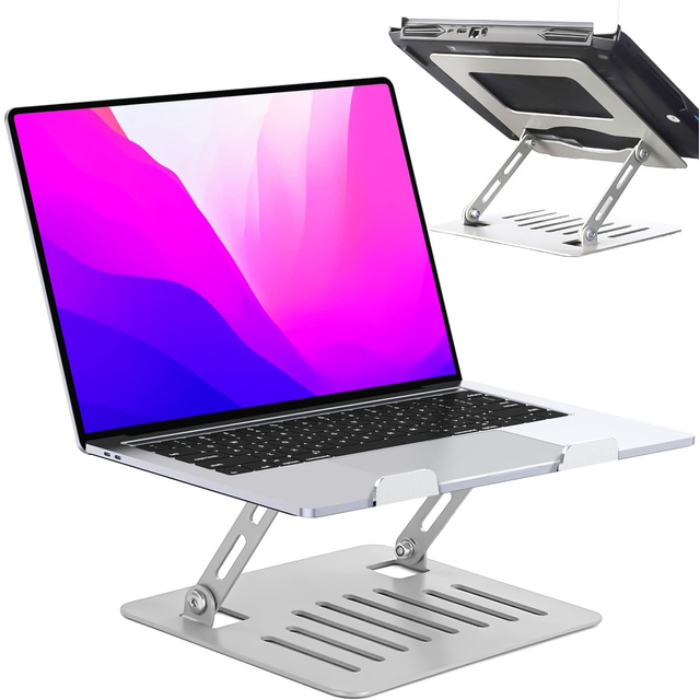 Laptop holder tablet 17" stand stand foldable adjustable aluminum for desk 25 x 21.5cm Alogy Silver