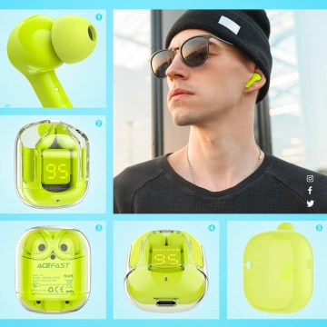 Bezdrátová sluchátka do uší Acefast TWS Bluetooth zelená (zelená T6 pro mládež)