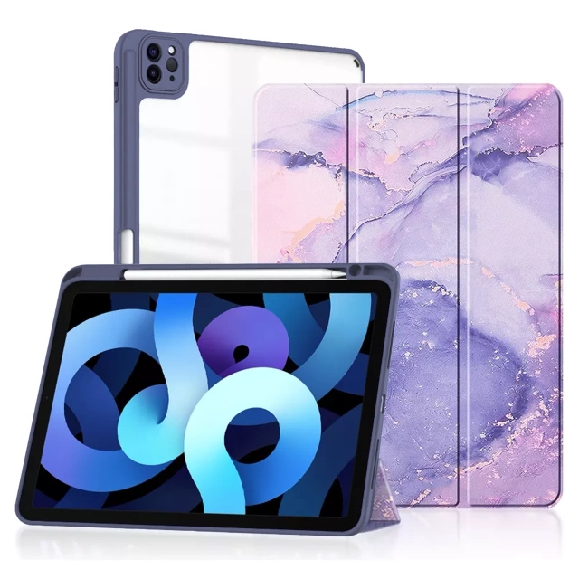 Etui hybrydowe z miejscem na rysik do Apple iPad Air 11" (2024,2025) / Air 10.9" (2020,2022) / Pro 11 (2018) Alogy Hybrid Book Cover Case Marble Fioletowe