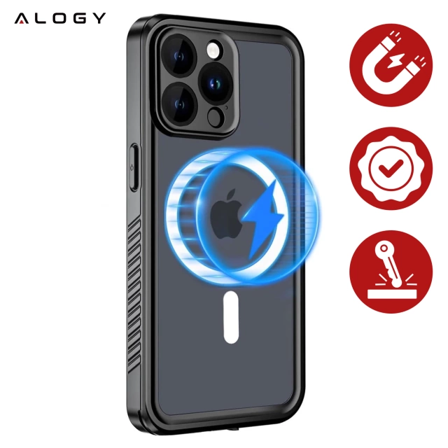 Case for Apple iPhone 15 Pro Armored 360 case for Mag Safe waterproof Armor IP68 Alogy black