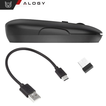 Bezdrôtová myš Alogy malá ergonomická myš k notebooku PC bluetooth 2,4GHz tichá čierna