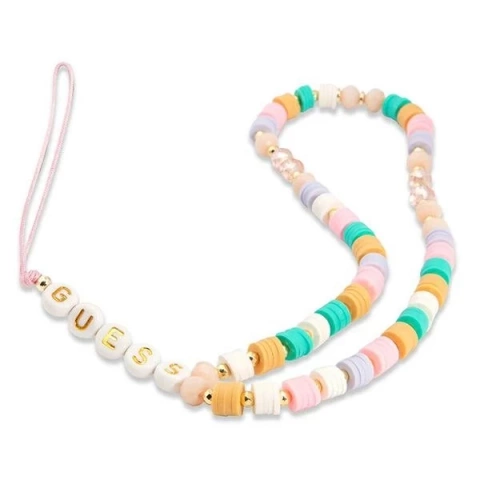 Guess zawieszka GUSTFLWP Phone Strap różowy Heishi Beads