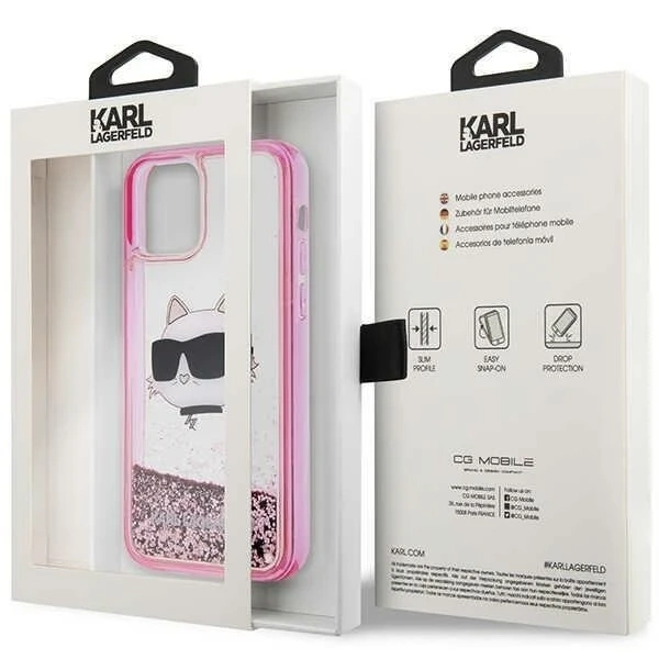 Ochranné pouzdro na telefon Karl Lagerfeld KLHCP12MLNCHCP pro Apple iPhone 12 /12 Pro 6,1" růžové/růžové pevné pouzdro Glitter Choupette Head