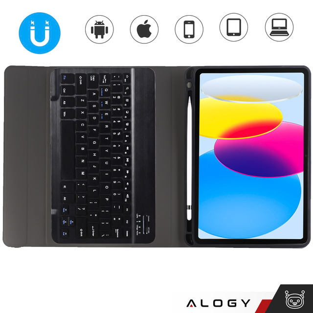 Ochranné puzdro s bezdrôtovou klávesnicou Alogy Keyboard Case s držiakom na stylus pre Apple iPad 10.9 2022 čierne sklo