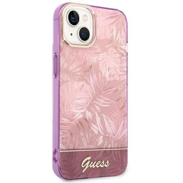 Pouzdro Guess GUHCP14MHGJGHP pro Apple iPhone 14 Plus 6,7" růžové/růžové pevné pouzdro Jungle Collection