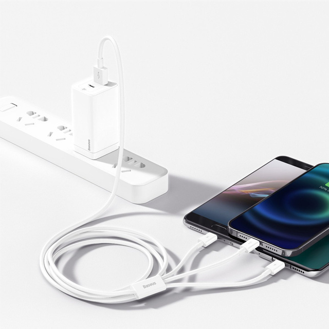 Kabel 1,5m Baseus Superior Series USB 3w1 micro USB / Lightning / USB-C 3,5A Biały