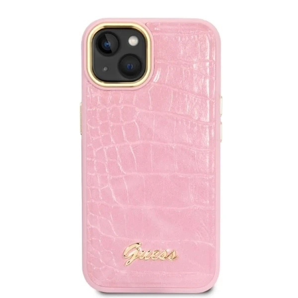 Pouzdro na telefon Guess GUHCP14MHGCRHP pro Apple iPhone 14 Plus 6,7" růžové/růžové pevné pouzdro Croco Collection