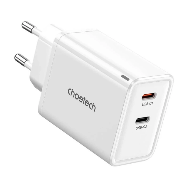 Choetech PD6013 GaN 65W 2x USB-C nástenná nabíjačka biela