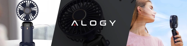 Wentylator Wiatrak Ręczny Bezprzewodowy, Przenośny i Biurkowy, z Uchwytem na Telefon, Ładowanie USB-C, Bateria 18650, Alogy CoolBreeze™ – Granatowy
