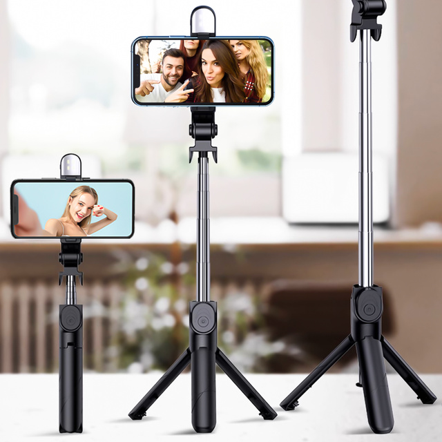 Držák Alogy Wireless Selfie Stick Bluetooth skládací stativ Mini telefon stativ s LED lampou