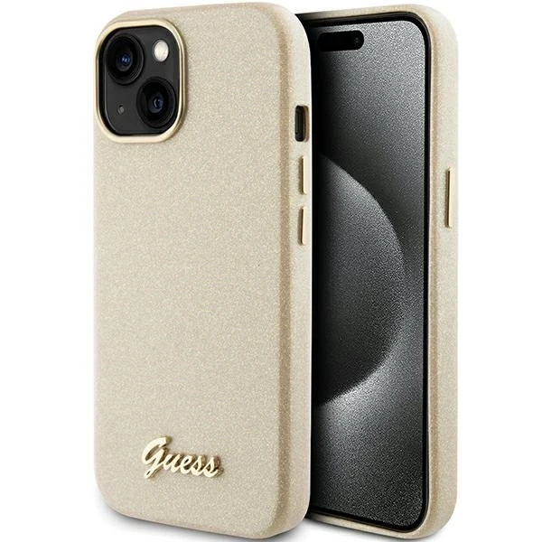 Etui Guess GUHCP15SPGMCSD do iPhone 15 6.1" złoty/light gold hardcase Glitter Glossy Script