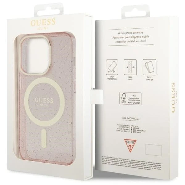 Чохол для телефону Guess GUHMP14XHCMCGP для Apple iPhone 14 Pro Max 6.7" pink/pink hardcase Glitter Gold MagSafe