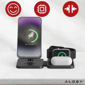 Alogy MagCharge Foldable Pro 3-in-1 Wireless Charger for MagSafe for Apple iPhone Watch AirPods Black