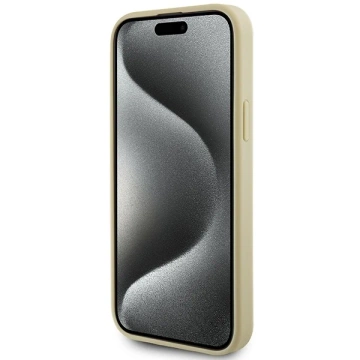 Etui Guess GUHCP15SPS4DGPD na iPhone 15 6,1" złoty/zlaté pevné pouzdro Kožené 4G kovové logo Strass